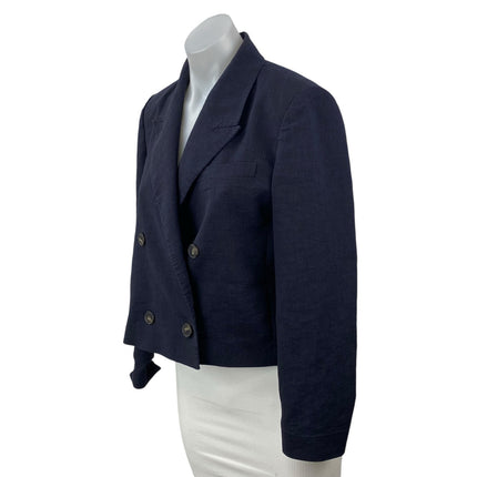 LIST Women's Black Double Breasted Peak Lapel Cropped Blazer Coat Jacket Size S