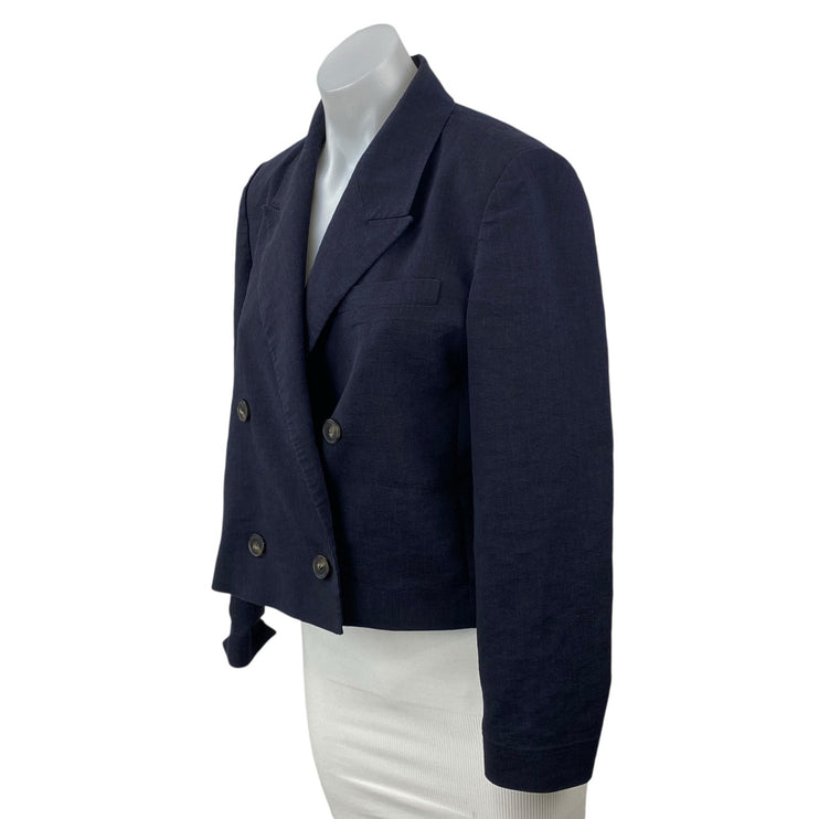 LIST Women's Black Double Breasted Peak Lapel Cropped Blazer Coat Jacket Size S