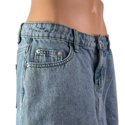Princess Polly Women's Blue Mid Rise Y2K A Line Mini Denim Jean Skirt Size 8