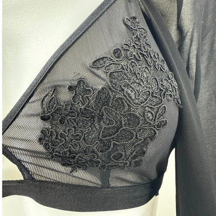 Urban Outfitters Black Embroidered Floral Long Sleeve Sheer Mesh Crop Top S
