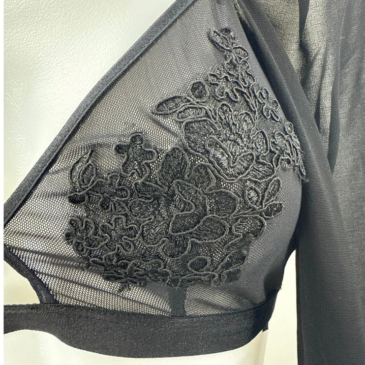 Urban Outfitters Black Embroidered Floral Long Sleeve Sheer Mesh Crop Top S