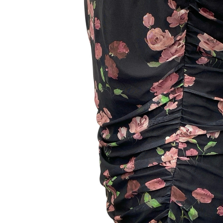 Cider Women's Black Floral Print Sleeveless Ruched Midi Bodycon Dress Size 3XL