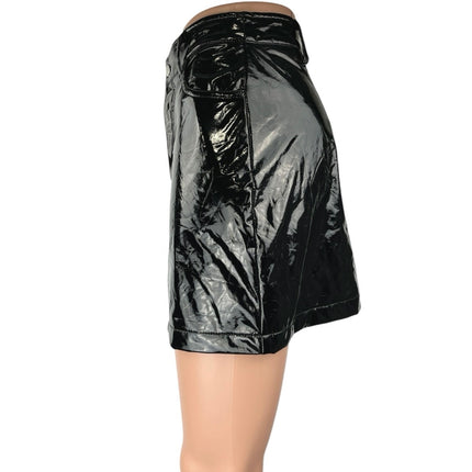 Blue Blush Women's Black Latex Faux Patent Leather Mini Pencil Skirt Size S