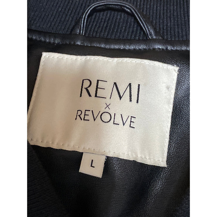 REMI X REVOLVE Ellen Women's Black Faux Vegan Leather Quilted Bomber Jacket Sz L