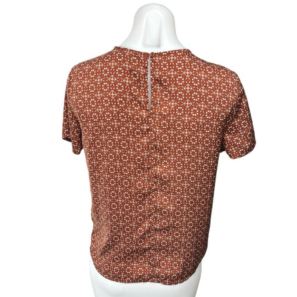 Banana Republic Women's Brown Printed Short Sleeve Crew Neck Blouse Top Size XS
