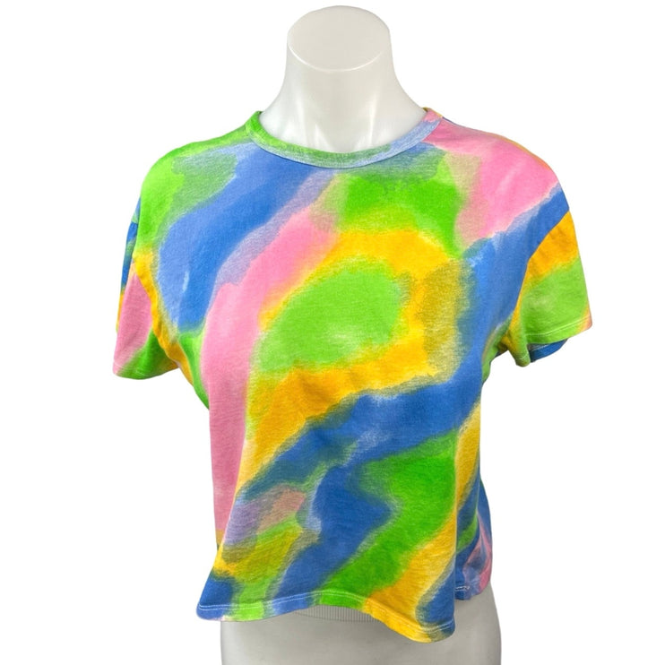 Zara Multicolor Tie Dye Crew Neck Short Sleeve Boxy Cropped Tee T-Shirt Top Sz S