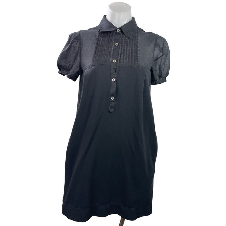 Theory Women's Black Button Puff Short Sleeve Collared Mini Shirt Shift Dress M