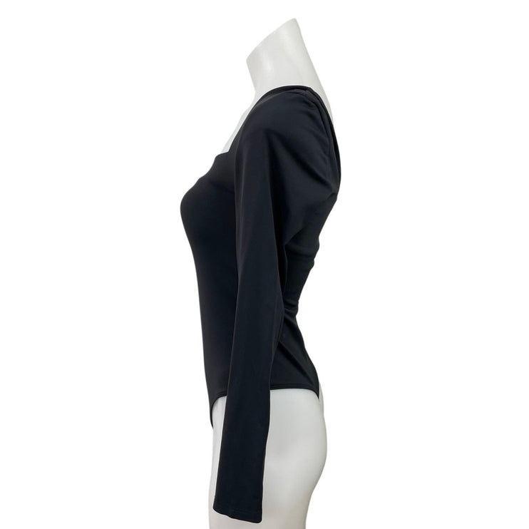 Aritzia Babaton Black Square Neck Long Sleeve Thong T Shirt Bodysuit Top Size S