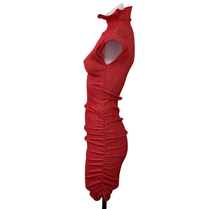 Zara Women's Red Short Sleeve Textured Turtleneck Mini Bodycon Dress Size S