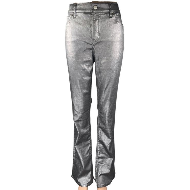 Express Skycraper Womens Silver Metallic Mid Rise Bootcut Flared Pants Size 12R