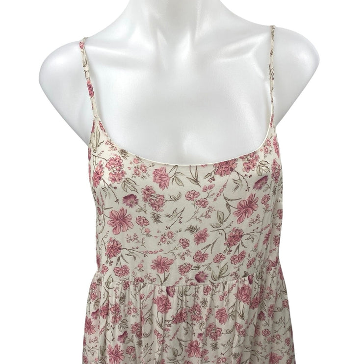 Reistor Pink Floral Print Sleeveless Cami Camisole Tiered Midi A-Line Dress Sz M