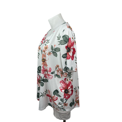 Bloomchic Women's White Floral V Neck Short Sleeve T Shirt Tee Blouse Top 22/24