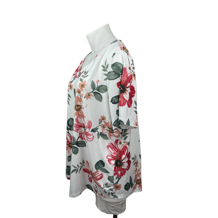 Bloomchic Women's White Floral V Neck Short Sleeve T Shirt Tee Blouse Top 22/24