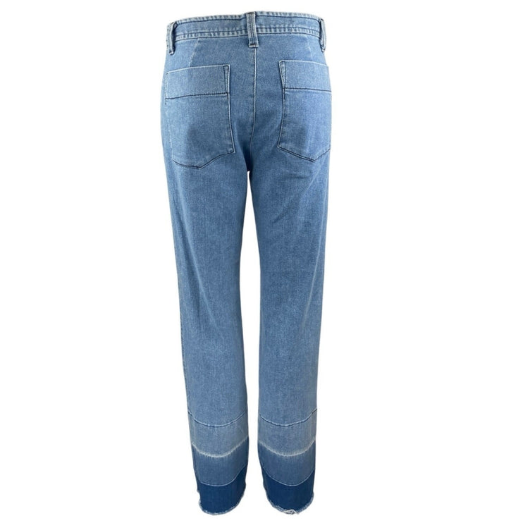 R.G. Kane Womens Blue High Waist Fray Raw Hem Flared Bootcut Denim Jeans Pants 6