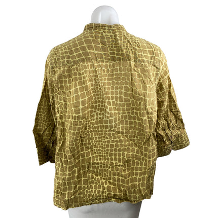 Isaac Mizrahi Live Women's Tan Snakeskin Pintucked Button Up Shirt Top Size L