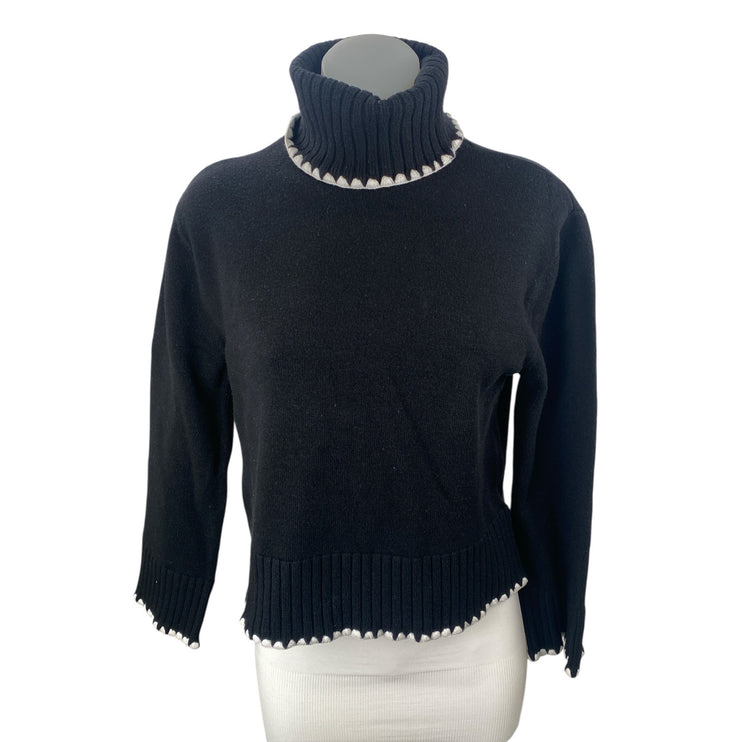 Ellen Tracy Women's Black Ribbed Trim Turtleneck Long Sleeve Sweater Top Size XS
