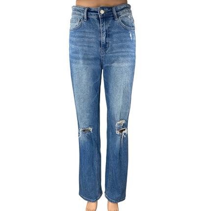 Flying Monkey Womens Blue High Waisted Distressed Straight Denim Jeans Pants 27