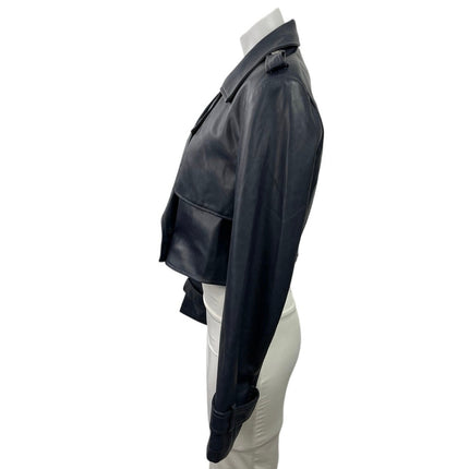 7 For All Mankind Black Faux Leather Vegan Cropped Biker Moto Coat Jacket Size M