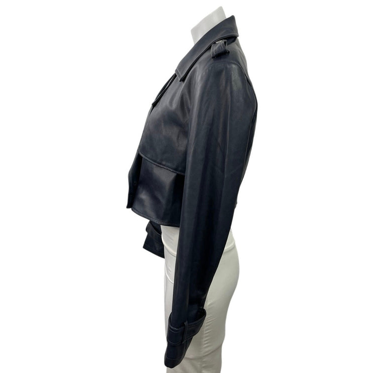 7 For All Mankind Black Faux Leather Vegan Cropped Biker Moto Coat Jacket Size M