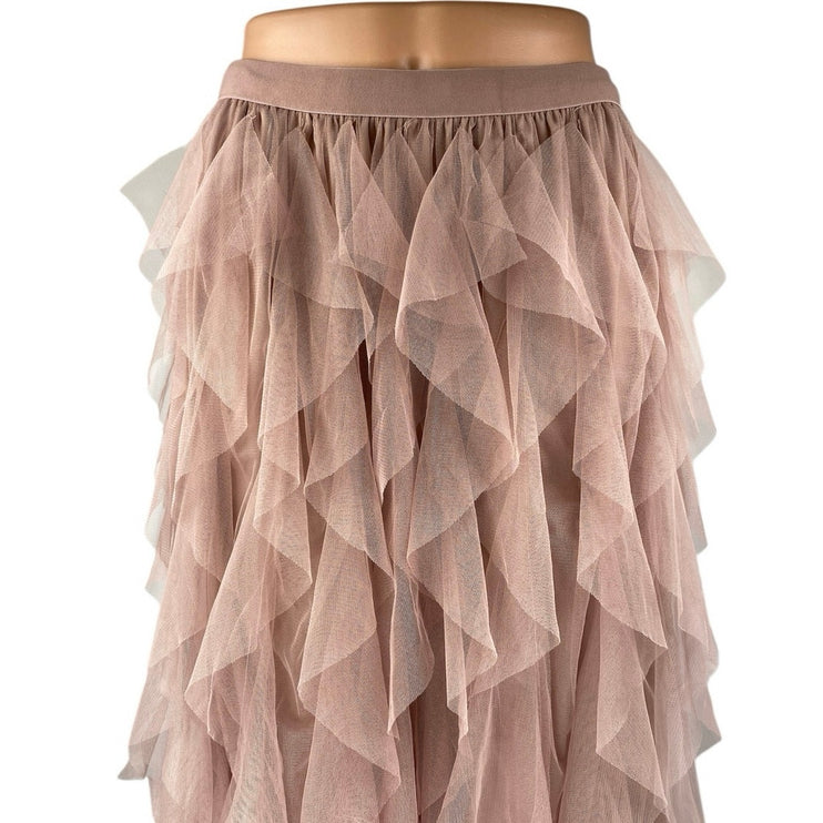 Soho Apparel Pink Tiered Ruffle Tulle Pull On High Waist High Low Midi Skirt L