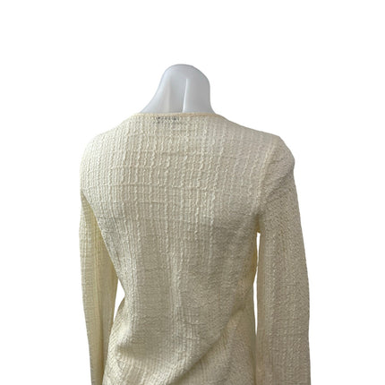 Vince Women's Yellow Cream Textured Long Sleeve Crew Neck Blouse Top Size M