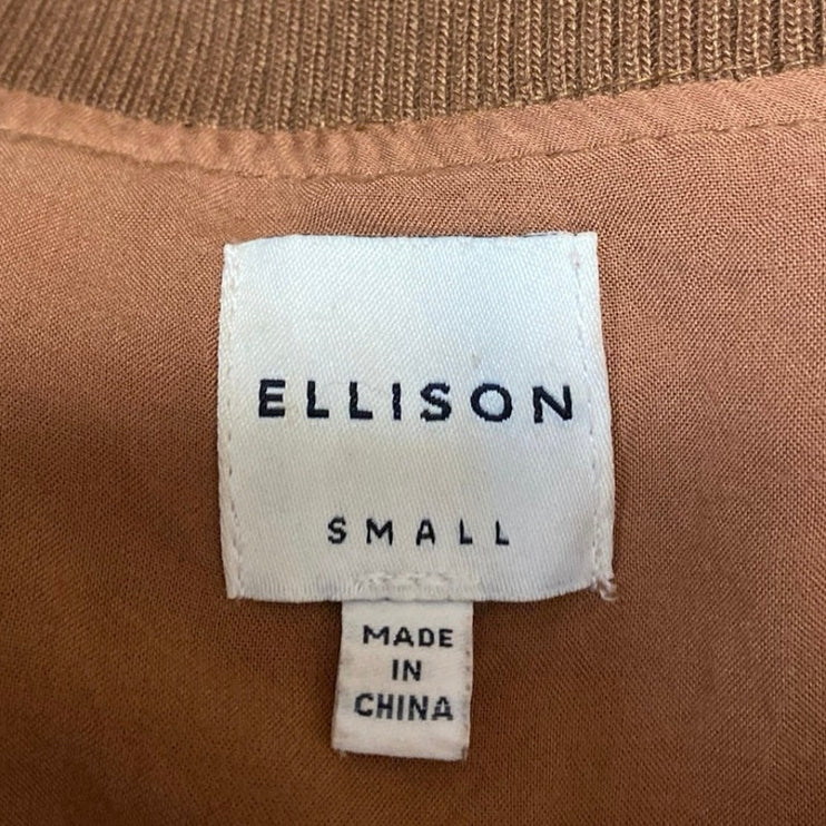 Ellison Women's Brown Faux Suede Full Zip Long Sleeve Bomber Coat Jacket Size S