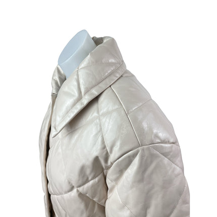 MNG Mango Women's Cream Quilted Faux Leather Long Sleeve Puffer Coat Jacket Sz S
