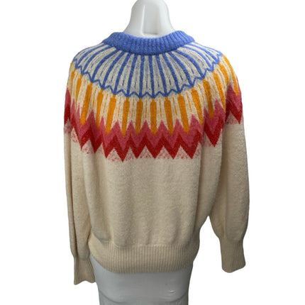 French Connection Neya Multicolor Wool Fair Isle Long Sleeve Sweater Top Size L