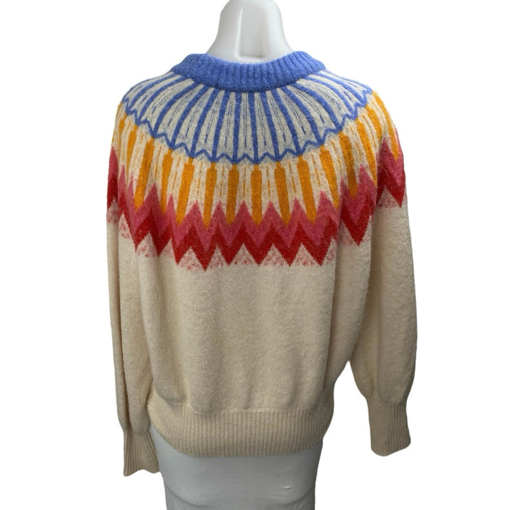 French Connection Neya Multicolor Wool Fair Isle Long Sleeve Sweater Top Size L