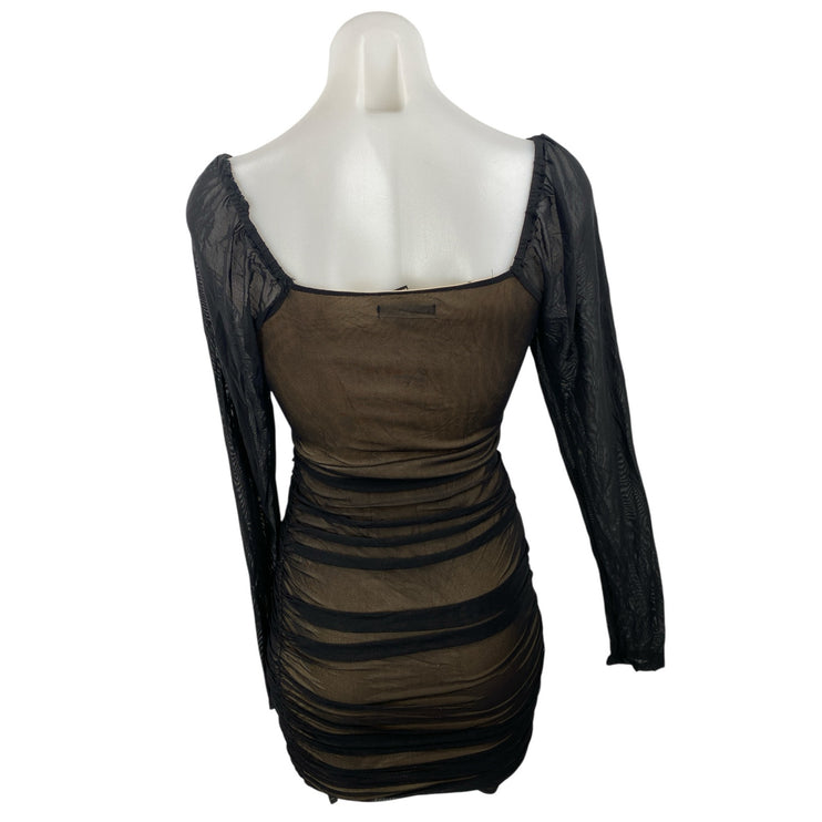 Forever 21 Black Mesh Long Sleeve Tie Knot Cutout Mini Bodycon Dress Size S