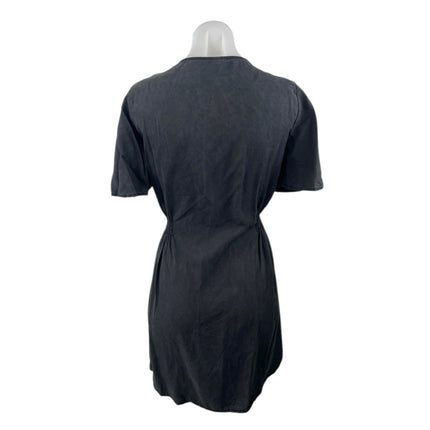 Zara Women's Black V-neck Short Sleeve Button Dow Mini A-Line Shirt Dress Size M