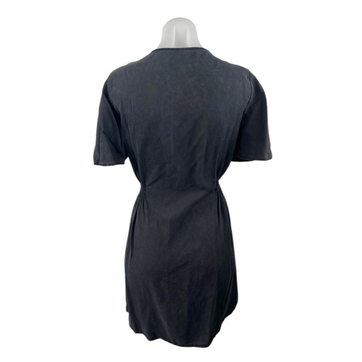 Zara Women's Black V-neck Short Sleeve Button Dow Mini A-Line Shirt Dress Size M