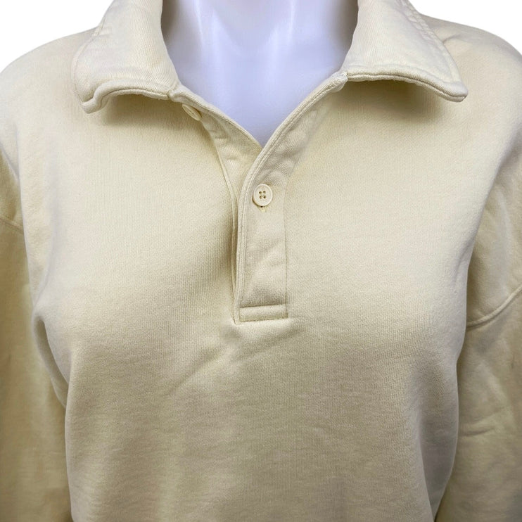 Aritzia TNA Cozy Fleece Cream White Boyfriend Polo Sweatshirt Sweater Top Size M