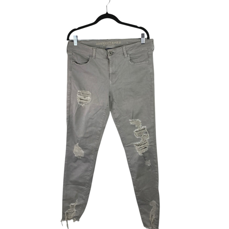 American Eagle Womens Gray Distressed Stretch Skinny Jegging Denim Jeans Size 14