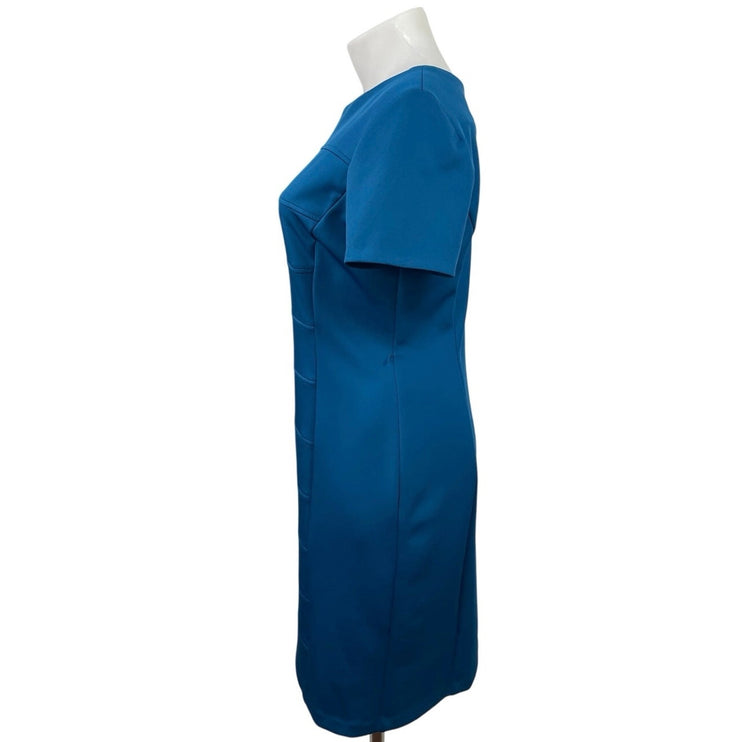 Sandra Darren Womens Blue Short Sleeve Back Zip Midi Mini Shift Bodycon Dress 14