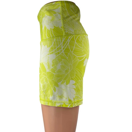 JoyLab Womens Green White Floral High Rise Running Athletic Biker Shorts Size XL