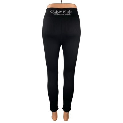 Calvin Klein Black Ribbed Skinny Yoga Gym Athletic Activewear Leggings Pants M