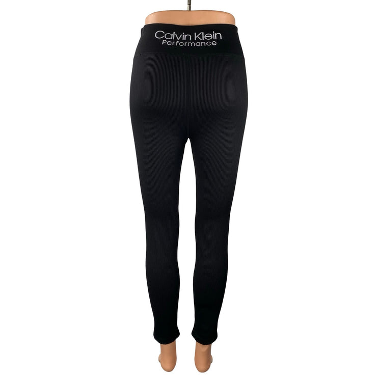 Calvin Klein Black Ribbed Skinny Yoga Gym Athletic Activewear Leggings Pants M
