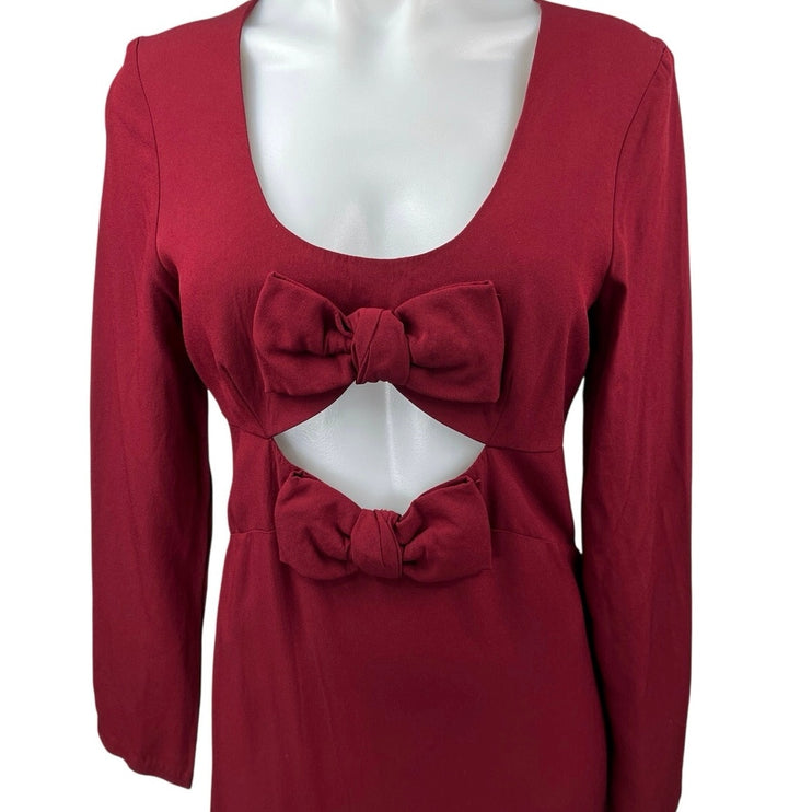 Staud Lido Womens Red Double Bow Cut Out Long Sleeve Maxi A-Line Gown Dress Sz 8