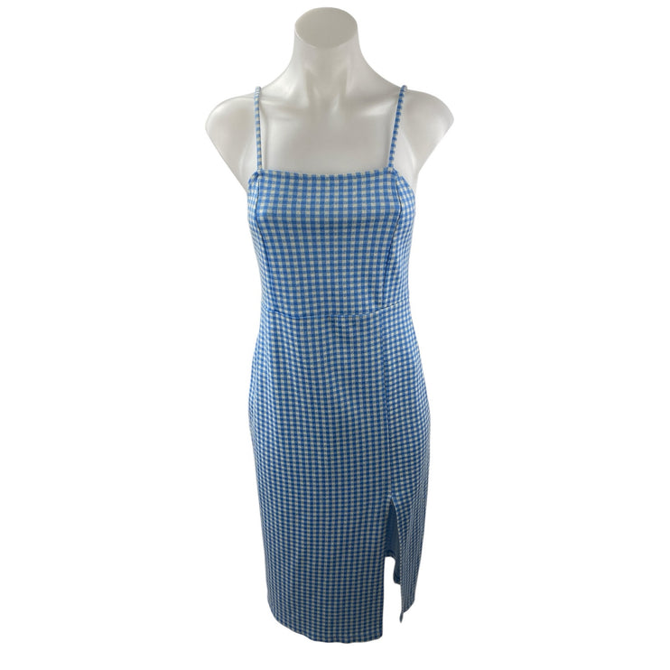 Zara Blue Gingham Sleeveless Slit Midi Cami Camisole Tank Slip A-Line Dress Sz M