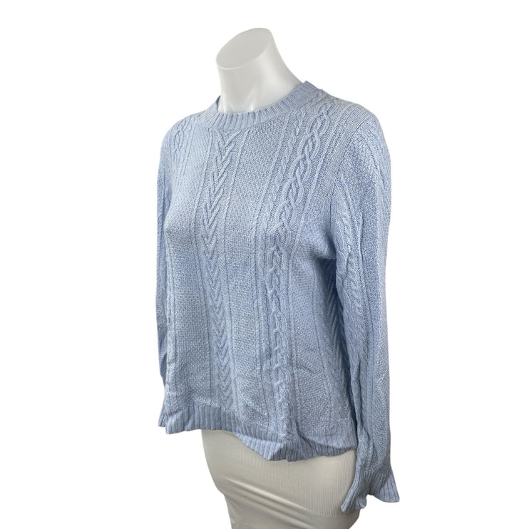 J.Crew Women's Blue Wool Cable Knit Bell Long Sleeve Crewneck Sweater Top Size S