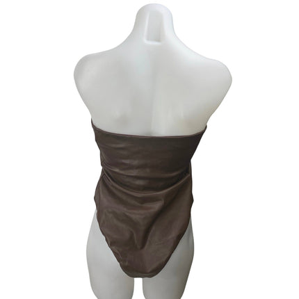 Zara Brown Strapless Faux Leather Vegan Sleeveless Tube Bandeau Bodysuit Top L