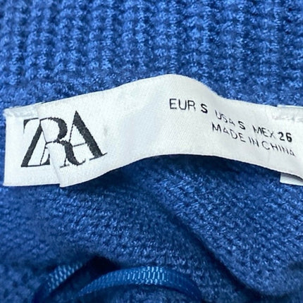 Zara Women's Blue Turtleneck Long Sleeve Knit Crop Sweatshirt Sweater Top Size S
