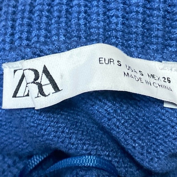 Zara Women's Blue Turtleneck Long Sleeve Knit Crop Sweatshirt Sweater Top Size S