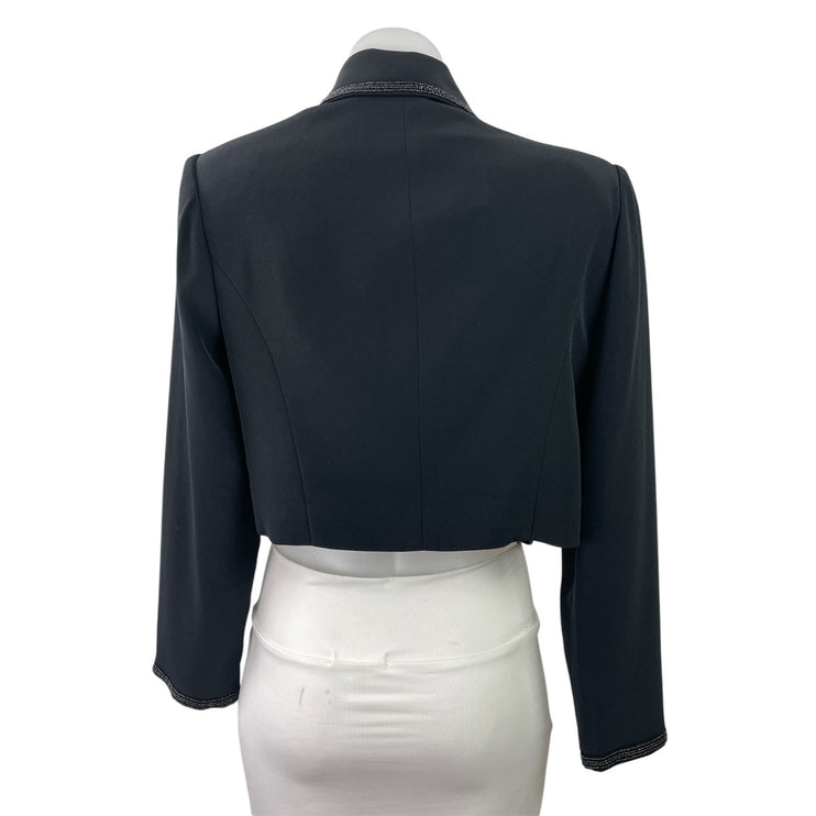 B'zar Women's Black Beaded Long Sleeve Open Cropped Blazer Coat Jacket Size M