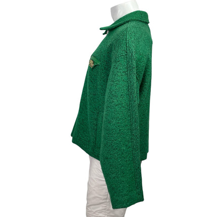 Fashion Nova Hallron Mens Green Textured Zip Up Long Sleeve Cropped Jacket Sz L