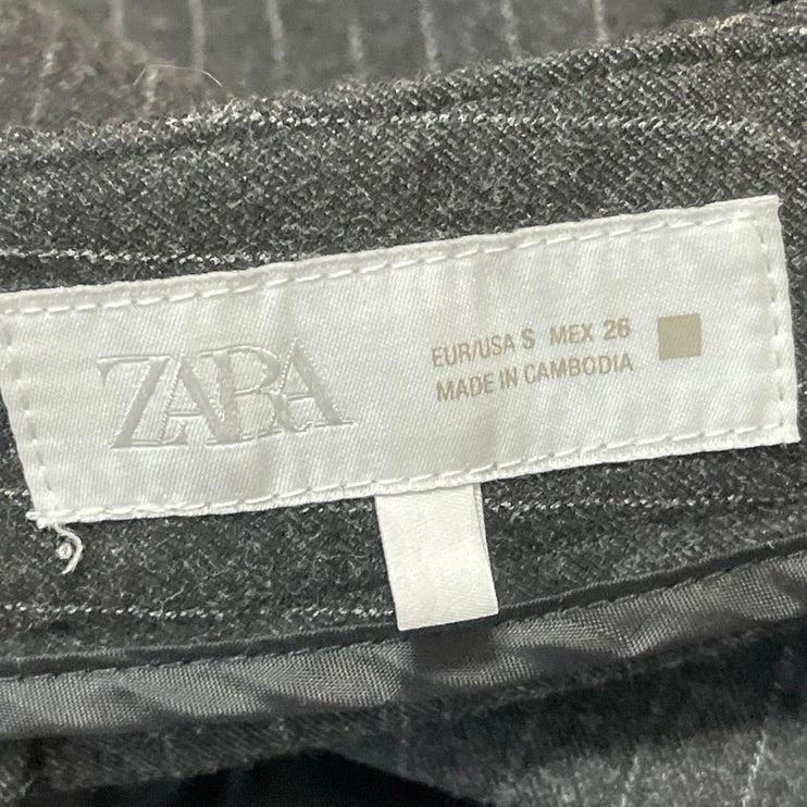 Zara Women's Black Pinstripe High Rise Pleated Wide Leg Trousers Pants Size S