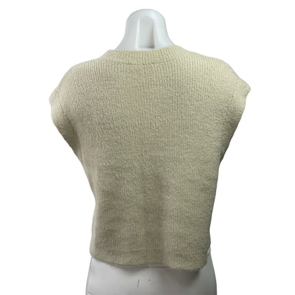 Zara Women's Beige Cream Eyelash Knit Cap Sleeve Crew Neck Sweater Top Size M