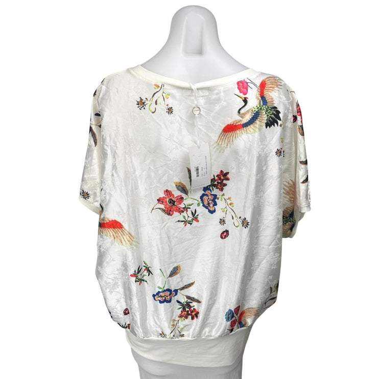 NEW Golbary Floral Silk Satin Jacquard Floral Short Sleeve V Neck Blouse Top 3