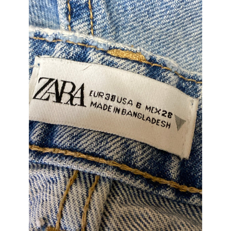 Zara Women's Blue Light Wash High Rise Bermuda Boyfriend Denim Jean Shorts Sz 8